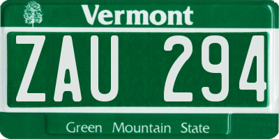 VT license plate ZAU294