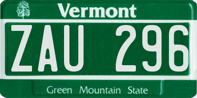 VT license plate ZAU296