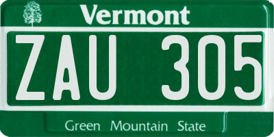 VT license plate ZAU305