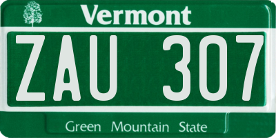 VT license plate ZAU307