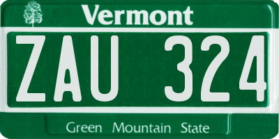 VT license plate ZAU324