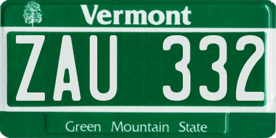 VT license plate ZAU332