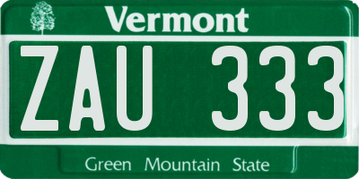 VT license plate ZAU333