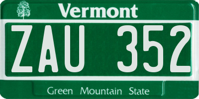 VT license plate ZAU352