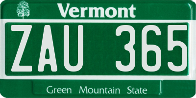 VT license plate ZAU365
