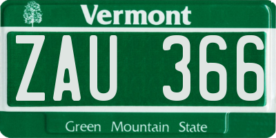 VT license plate ZAU366