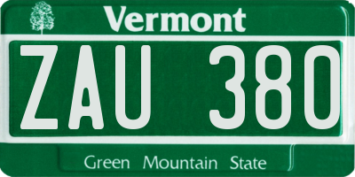 VT license plate ZAU380