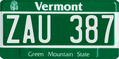 VT license plate ZAU387