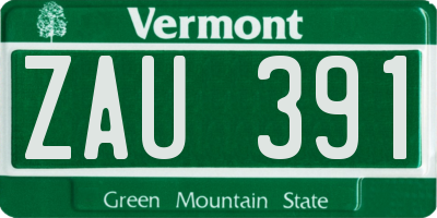 VT license plate ZAU391