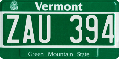 VT license plate ZAU394