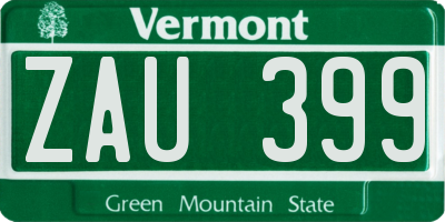 VT license plate ZAU399