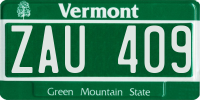 VT license plate ZAU409