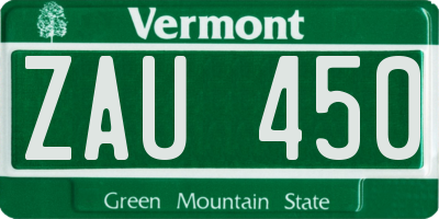 VT license plate ZAU450