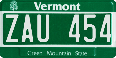 VT license plate ZAU454