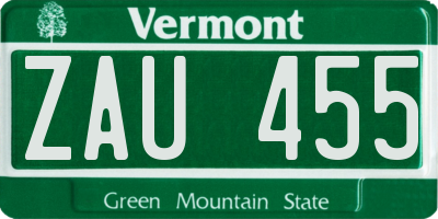 VT license plate ZAU455