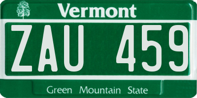 VT license plate ZAU459