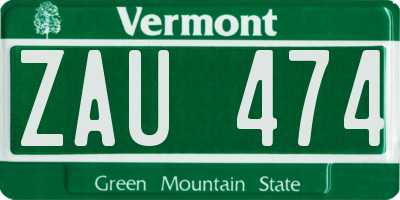 VT license plate ZAU474