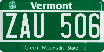VT license plate ZAU506