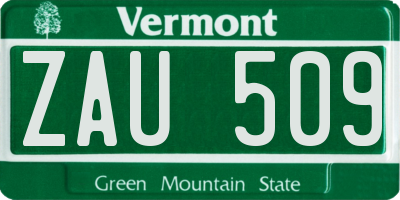 VT license plate ZAU509