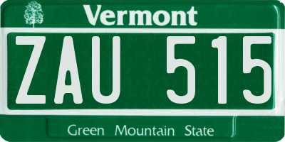VT license plate ZAU515