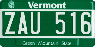 VT license plate ZAU516