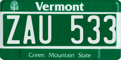 VT license plate ZAU533