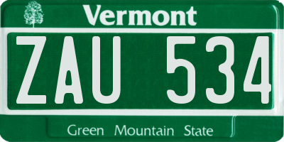 VT license plate ZAU534