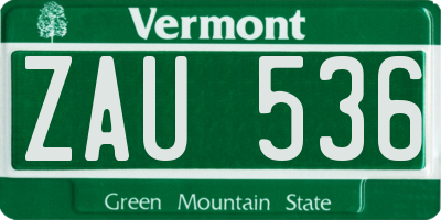 VT license plate ZAU536