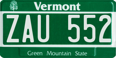 VT license plate ZAU552