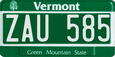 VT license plate ZAU585