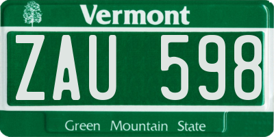 VT license plate ZAU598