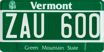 VT license plate ZAU600