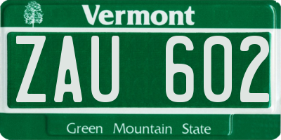 VT license plate ZAU602