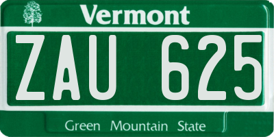 VT license plate ZAU625