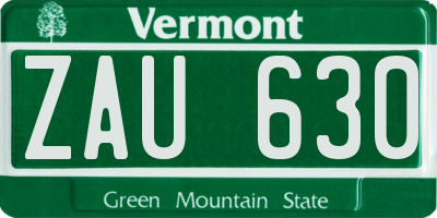 VT license plate ZAU630