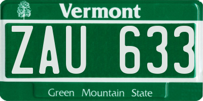 VT license plate ZAU633
