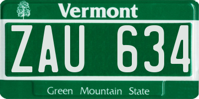 VT license plate ZAU634