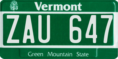 VT license plate ZAU647