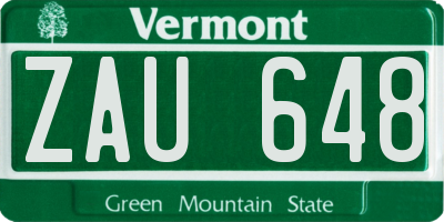 VT license plate ZAU648