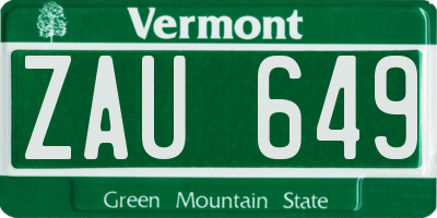VT license plate ZAU649