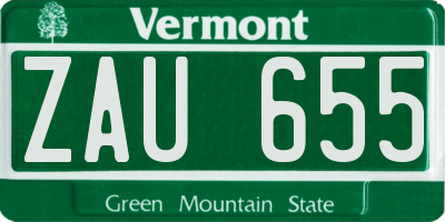 VT license plate ZAU655