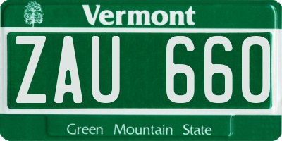 VT license plate ZAU660