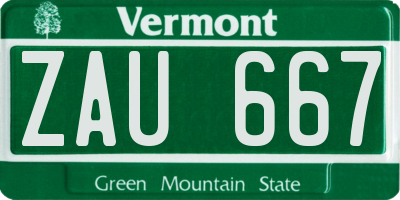 VT license plate ZAU667