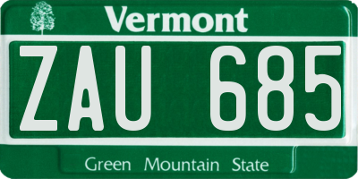 VT license plate ZAU685