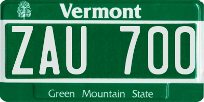 VT license plate ZAU700