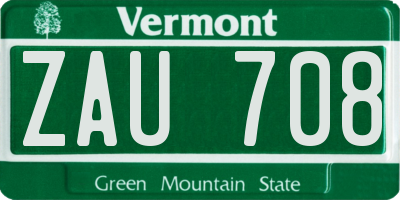 VT license plate ZAU708