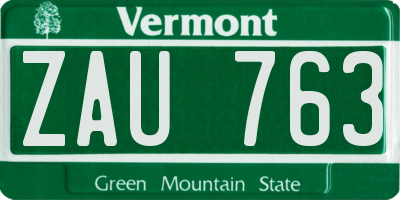 VT license plate ZAU763