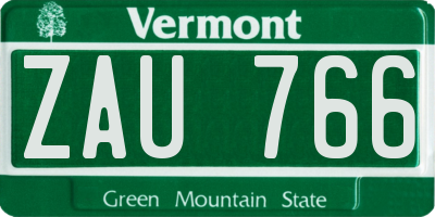 VT license plate ZAU766