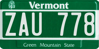 VT license plate ZAU778