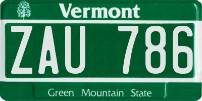 VT license plate ZAU786
